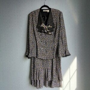 Vintage Y2K‎ Set 14 Top 18 Skirt Ruffle Poet Collar Hem Midi Ditsy Floral